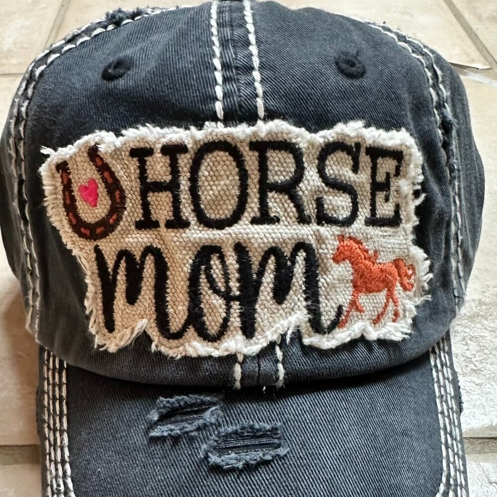 NWT KBETHOS Distressed Black Horse Mom Baseball Cap with adjustable closure